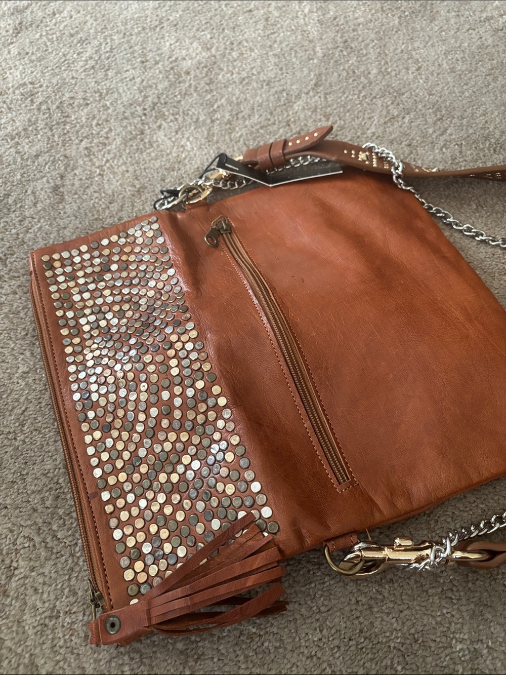 Studded Brown Leather bag LOWERED - Picture 8 of 8